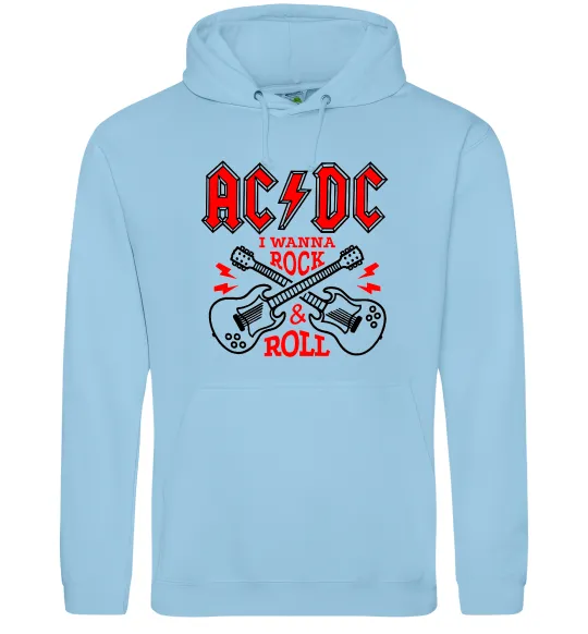 Чоловіча толстовка (худі) I wanna rock AC/DC Блакитний фото
