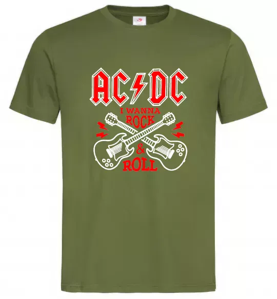 Мужская футболка I wanna rock AC/DC Оливковый фото