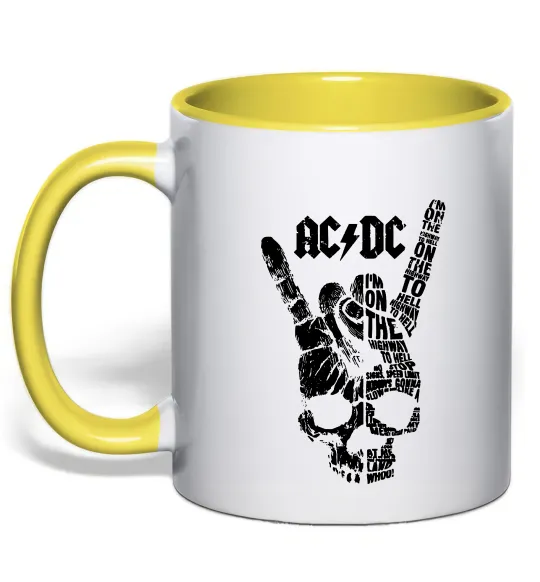 Чашка с цветной ручкой AC/DC skull Лимонный фото