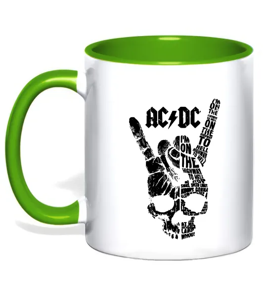 Чашка с цветной ручкой AC/DC skull Лаймовый фото