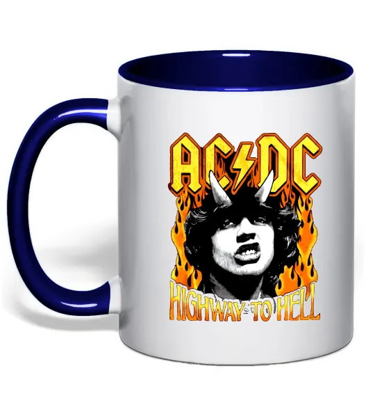 Чашка с цветной ручкой Highway to hell Ангус Янг Глубокий темно-синий фото