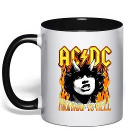 Чашка с цветной ручкой Highway to hell Ангус Янг