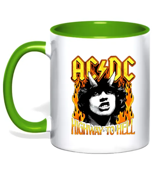 Чашка з кольоровою ручкою Highway to hell Ангус Янг Лаймовий фото