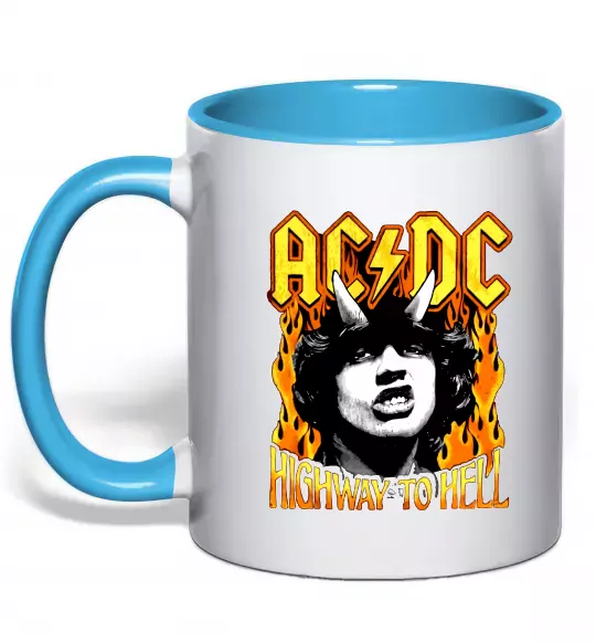 Чашка с цветной ручкой Highway to hell Ангус Янг Голубой фото