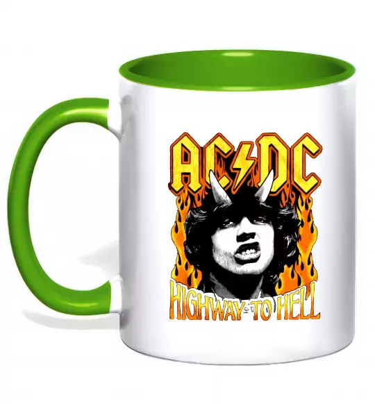 Чашка с цветной ручкой Highway to hell Ангус Янг Зеленый фото