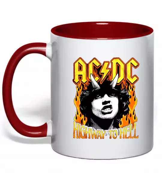 Чашка с цветной ручкой Highway to hell Ангус Янг Красный фото
