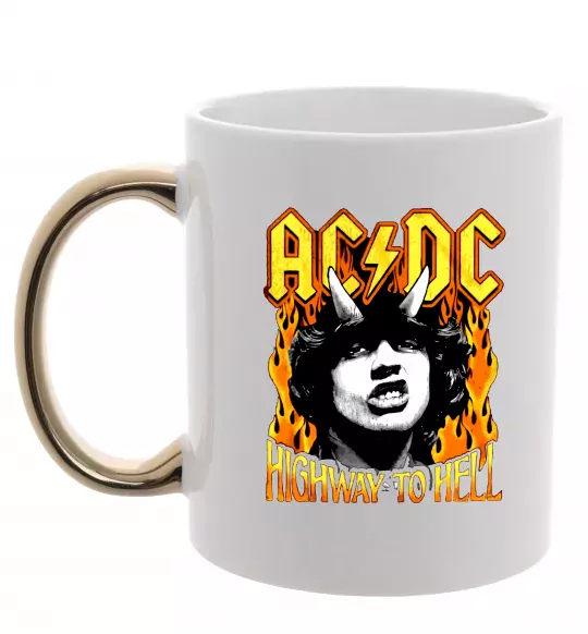 Чашка с цветной ручкой Highway to hell Ангус Янг Золото фото
