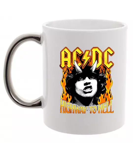 Чашка с цветной ручкой Highway to hell Ангус Янг Серебро фото
