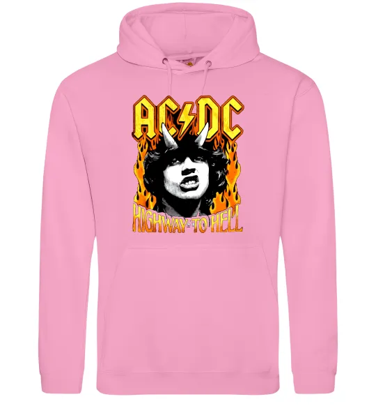 Мужская толстовка (худи) Highway to hell Ангус Янг Розовый фото