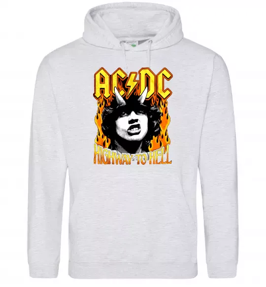 Мужская толстовка (худи) Highway to hell Ангус Янг Серый меланж фото