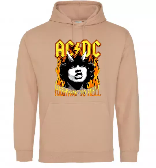 Мужская толстовка (худи) Highway to hell Ангус Янг Песочный фото