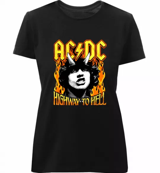 Жіноча преміум футболка Highway to hell Ангус Янг Чорний фото