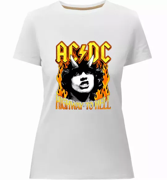 Жіноча преміум футболка Highway to hell Ангус Янг Білий фото