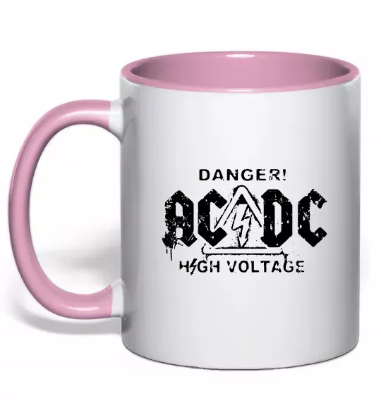 Чашка с цветной ручкой High voltage AC/DC Нежно розовый фото