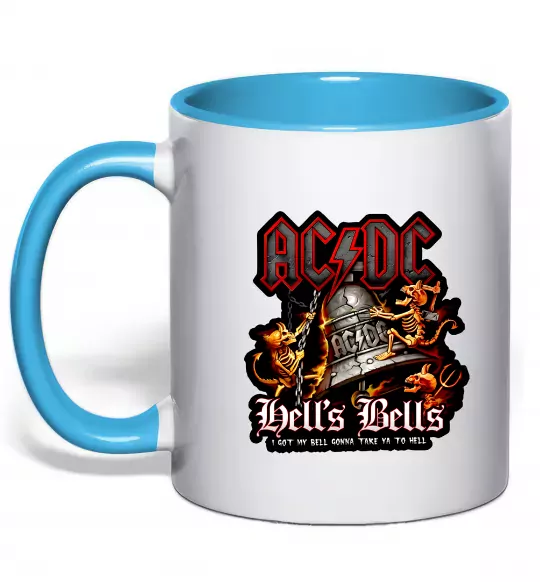 Чашка з кольоровою ручкою Hells bells AC/DC Блакитний фото