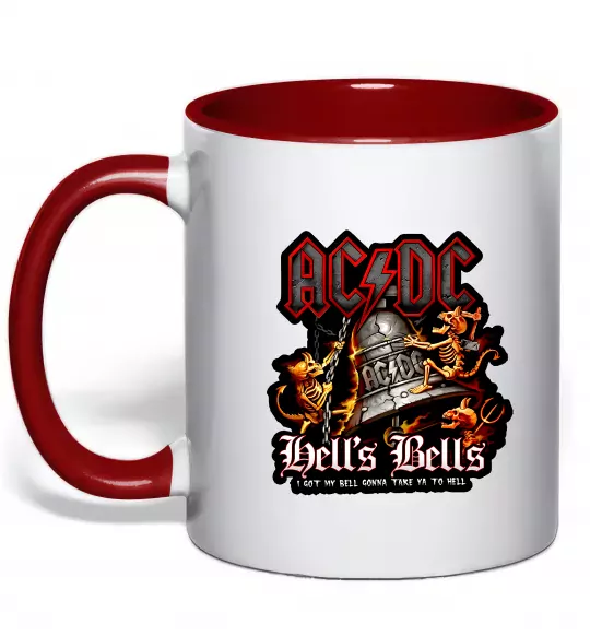 Чашка з кольоровою ручкою Hells bells AC/DC Червоний фото