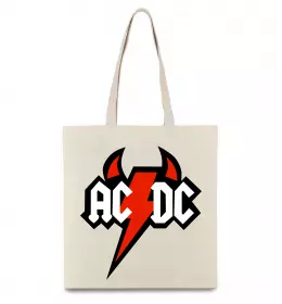 Эко-сумка AC/DC блискавка з рогами Бежевый фото