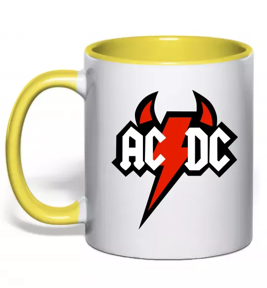 Чашка з кольоровою ручкою AC/DC блискавка з рогами Сонячно жовтий фото