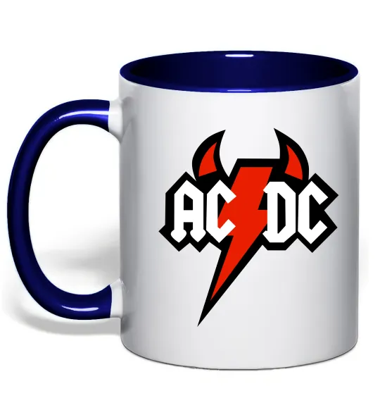 Чашка з кольоровою ручкою AC/DC блискавка з рогами Глибокий темно-синій фото