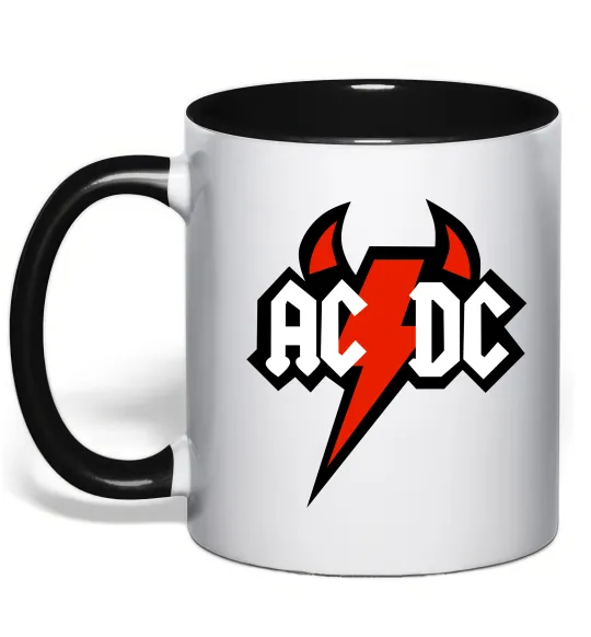 Чашка з кольоровою ручкою AC/DC блискавка з рогами Чорний фото
