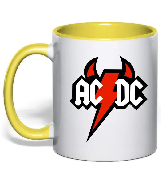 Чашка с цветной ручкой AC/DC блискавка з рогами Лимонный фото