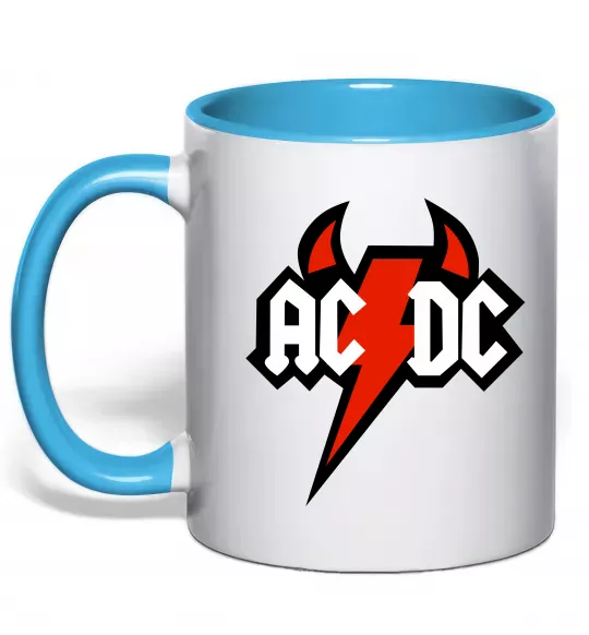 Чашка з кольоровою ручкою AC/DC блискавка з рогами Блакитний фото