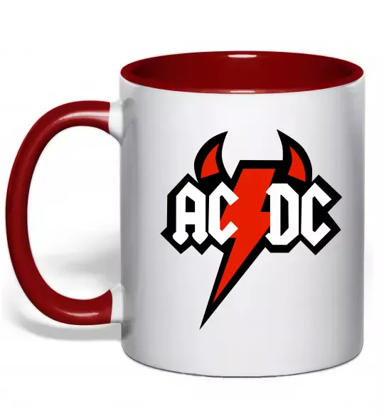 Чашка з кольоровою ручкою AC/DC блискавка з рогами Червоний фото