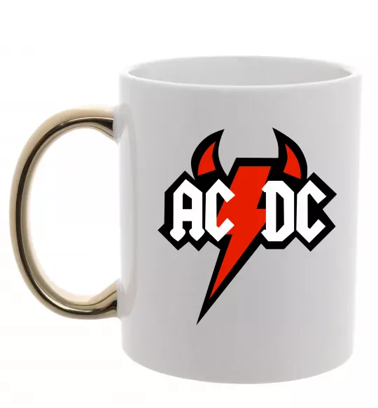 Чашка з кольоровою ручкою AC/DC блискавка з рогами Золото фото