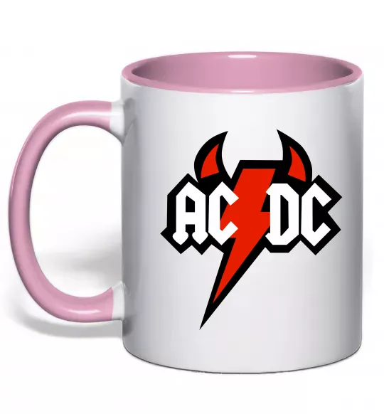 Чашка з кольоровою ручкою AC/DC блискавка з рогами Ніжно рожевий фото