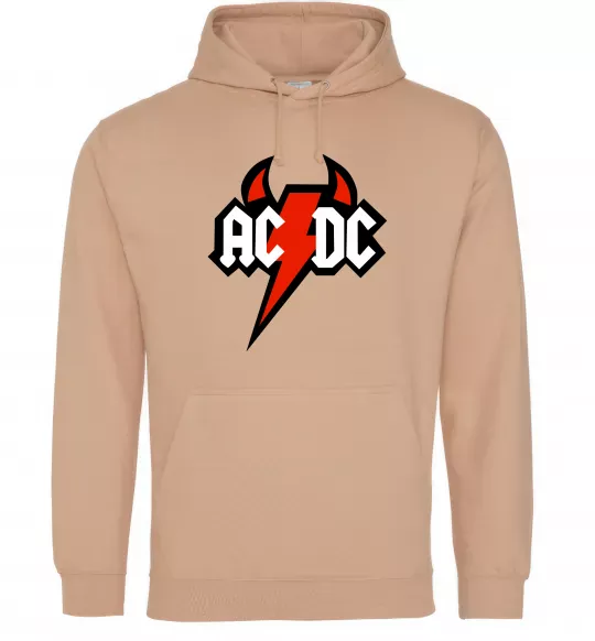 Мужская толстовка (худи) AC/DC блискавка з рогами Песочный фото