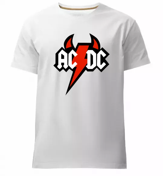 Чоловіча преміум футболка AC/DC блискавка з рогами Білий фото