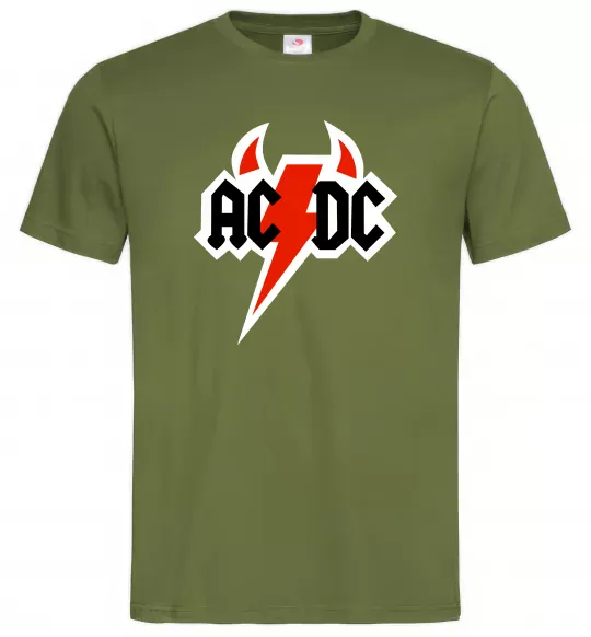 Мужская футболка AC/DC блискавка з рогами Оливковый фото