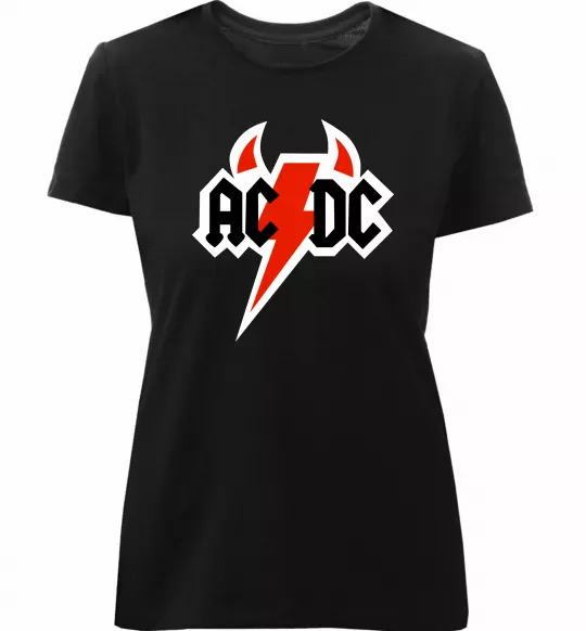 Жіноча преміум футболка AC/DC блискавка з рогами Чорний фото