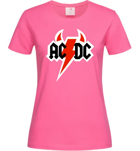 Женская футболка AC/DC блискавка з рогами Ярко-розовый фото