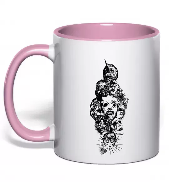 Чашка з кольоровою ручкою Slipknot members Ніжно рожевий фото