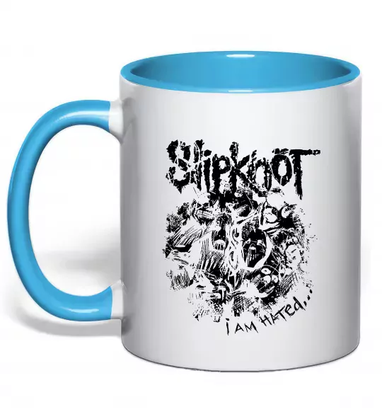 Чашка з кольоровою ручкою Slipknot I am hated Блакитний фото