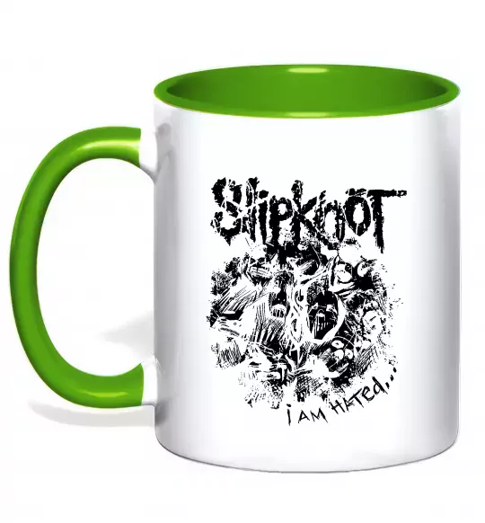 Чашка з кольоровою ручкою Slipknot I am hated Зелений фото