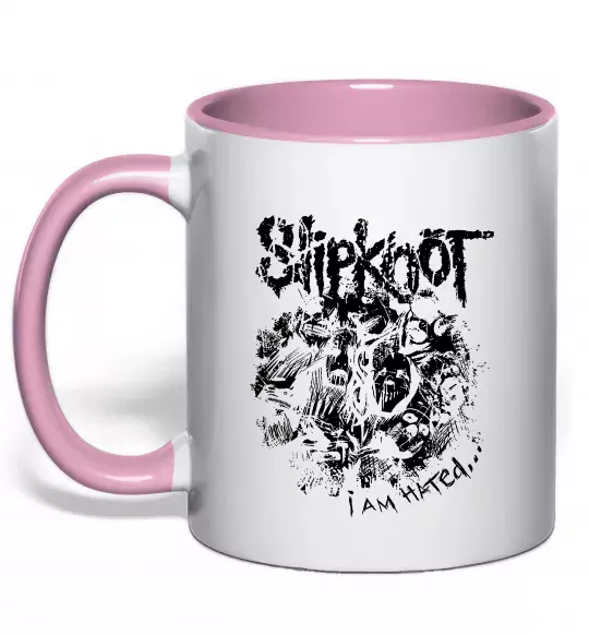 Чашка з кольоровою ручкою Slipknot I am hated Ніжно рожевий фото
