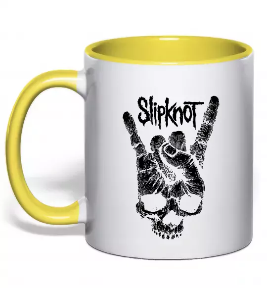 Чашка з кольоровою ручкою Slipknot hand skull Сонячно жовтий фото