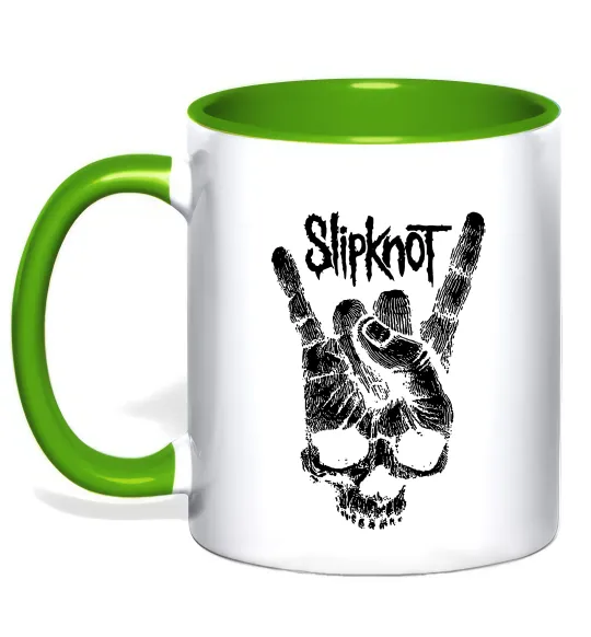 Чашка с цветной ручкой Slipknot hand skull Лаймовый фото