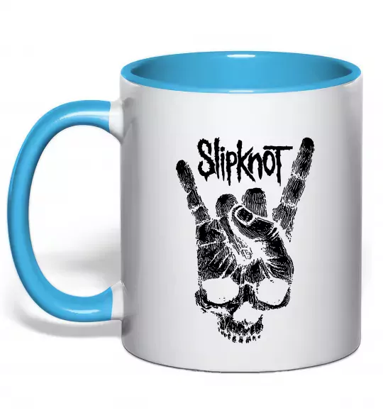 Чашка з кольоровою ручкою Slipknot hand skull Блакитний фото