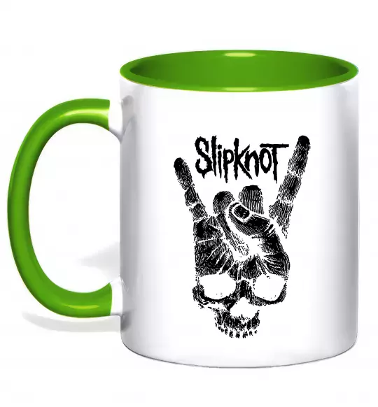 Чашка з кольоровою ручкою Slipknot hand skull Зелений фото