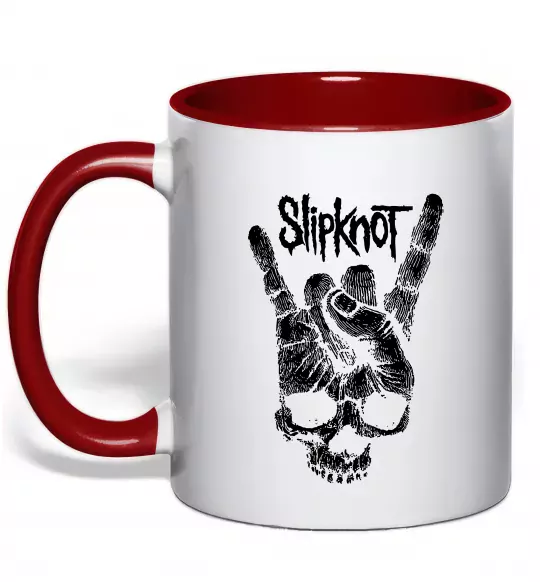 Чашка з кольоровою ручкою Slipknot hand skull Червоний фото