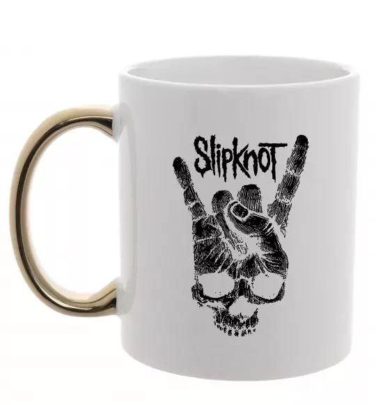 Чашка з кольоровою ручкою Slipknot hand skull Золото фото