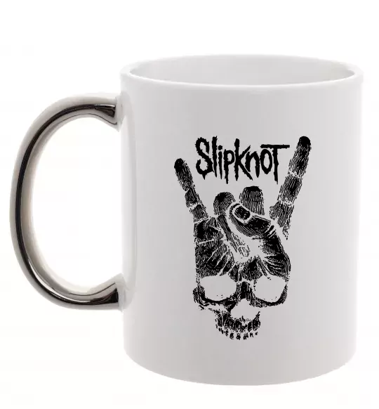 Чашка з кольоровою ручкою Slipknot hand skull Срібло фото