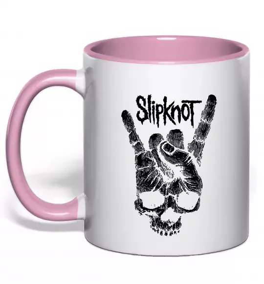 Чашка з кольоровою ручкою Slipknot hand skull Ніжно рожевий фото