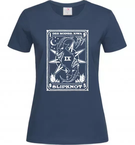 Женская футболка Slipknot des moines iowa Темно-синий фото