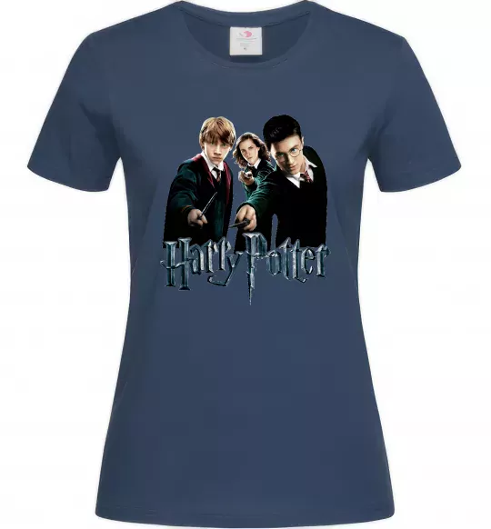 Женская футболка Гарі Герміона та Рон Темно-синий фото