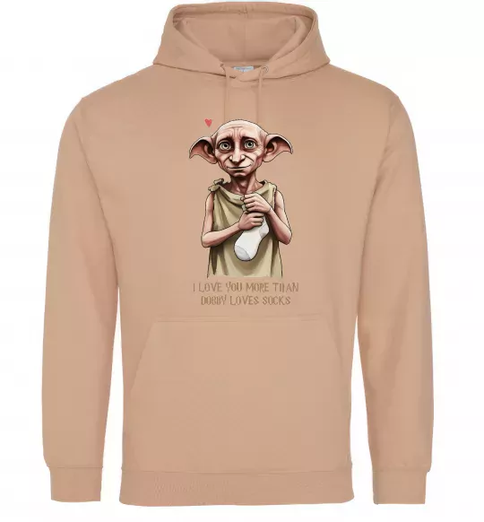 Мужская толстовка (худи) Love you more than Dobby loves socks Песочный фото