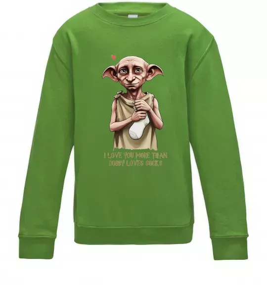 Детский Свитшот Love you more than Dobby loves socks Лаймовый фото